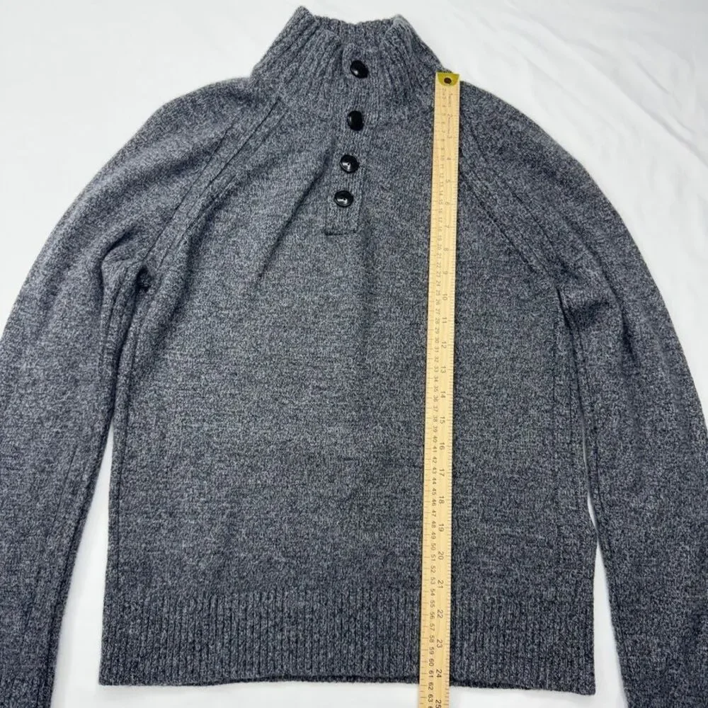 Banana Republic Mens S Gray Recycled Wool Half Button Mock Neck Sweater